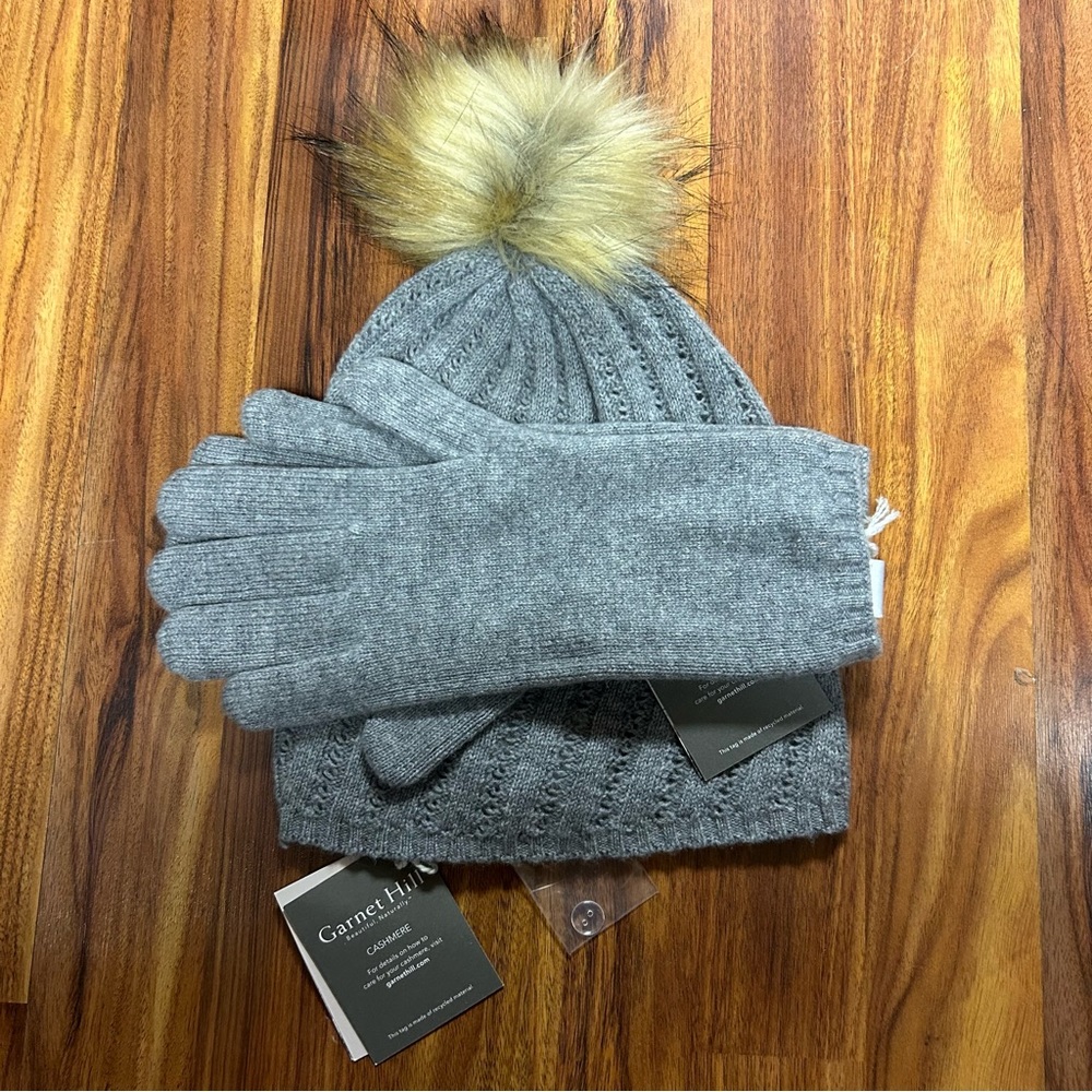 NWT Garnet Hill Cashmere Hat and Gloves Set